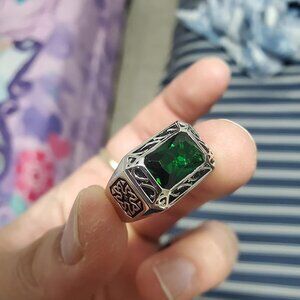 925 Sterling Silver for Men 6.85ct Simulated Mens Emerald|Morganite Ring